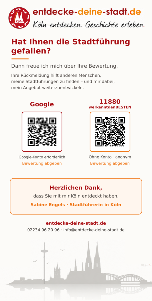 Flyer als Download und Bewertungsmöglichkeit von entdecke-deine-stadt und der Statführerin Saine Engels